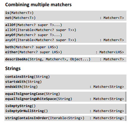 Hamcrest: Combining multiple matches, string matchers